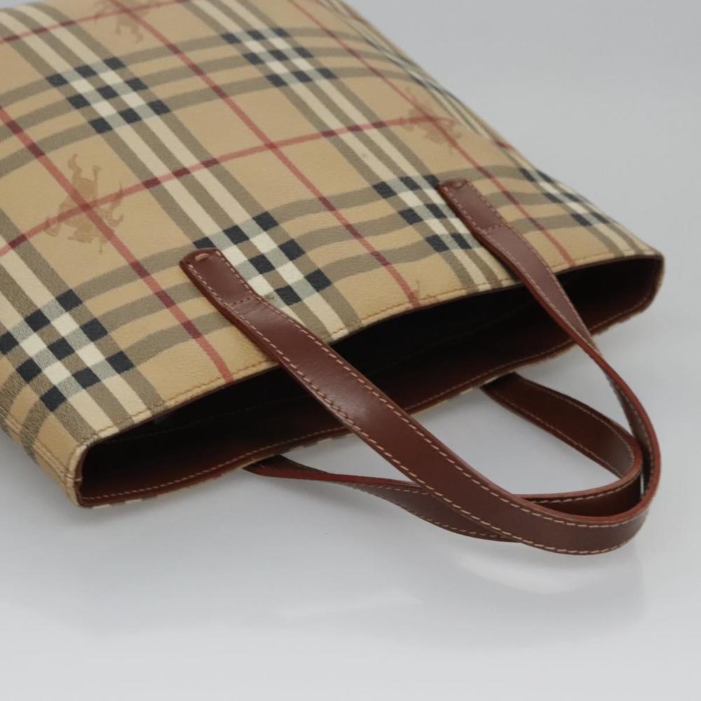 BURBERRY Nova Check Hand Bag PVC Beige Brown gold Auth 110504 - Picture 9 of 16